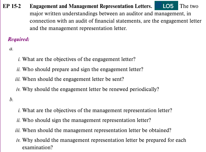 management representation letter vs engagement letter