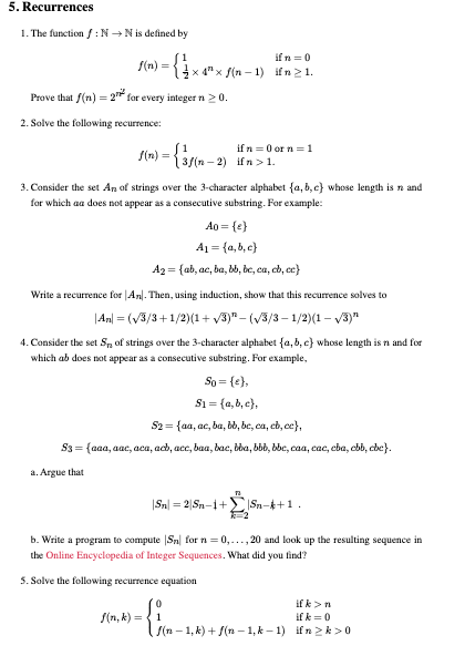 Solved 5 Recurrences The Function F N N Is Defined By F Chegg Com