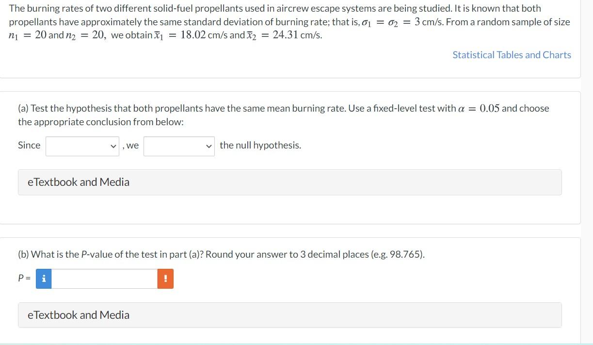 Solved The burning rates of two different solidfuel