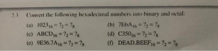 Solved Convert The Following Hexadecimal Numbers Into Binary | Chegg.com