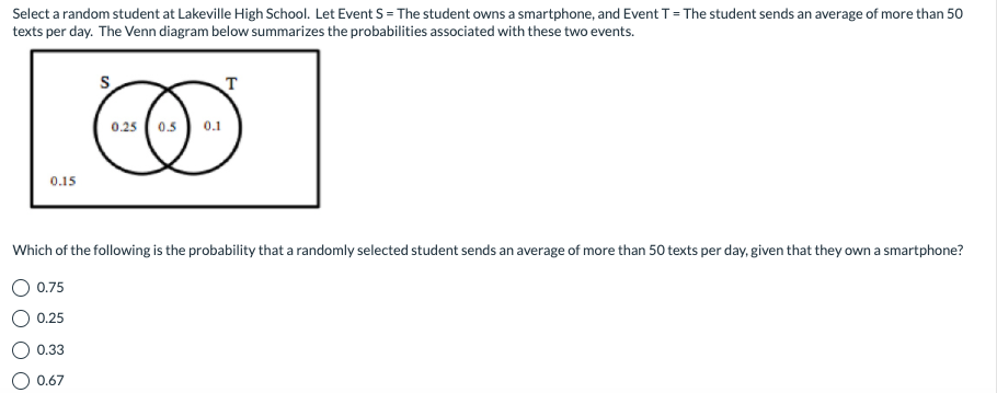 Solved Select a random student at Lakeville High School. Let | Chegg.com