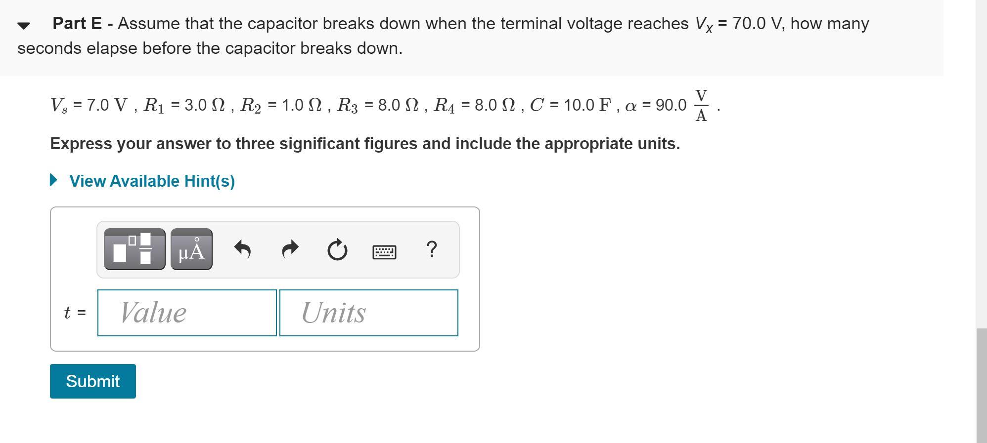 Solved Part A Find The Initial Voltage Across The Capac Chegg Com