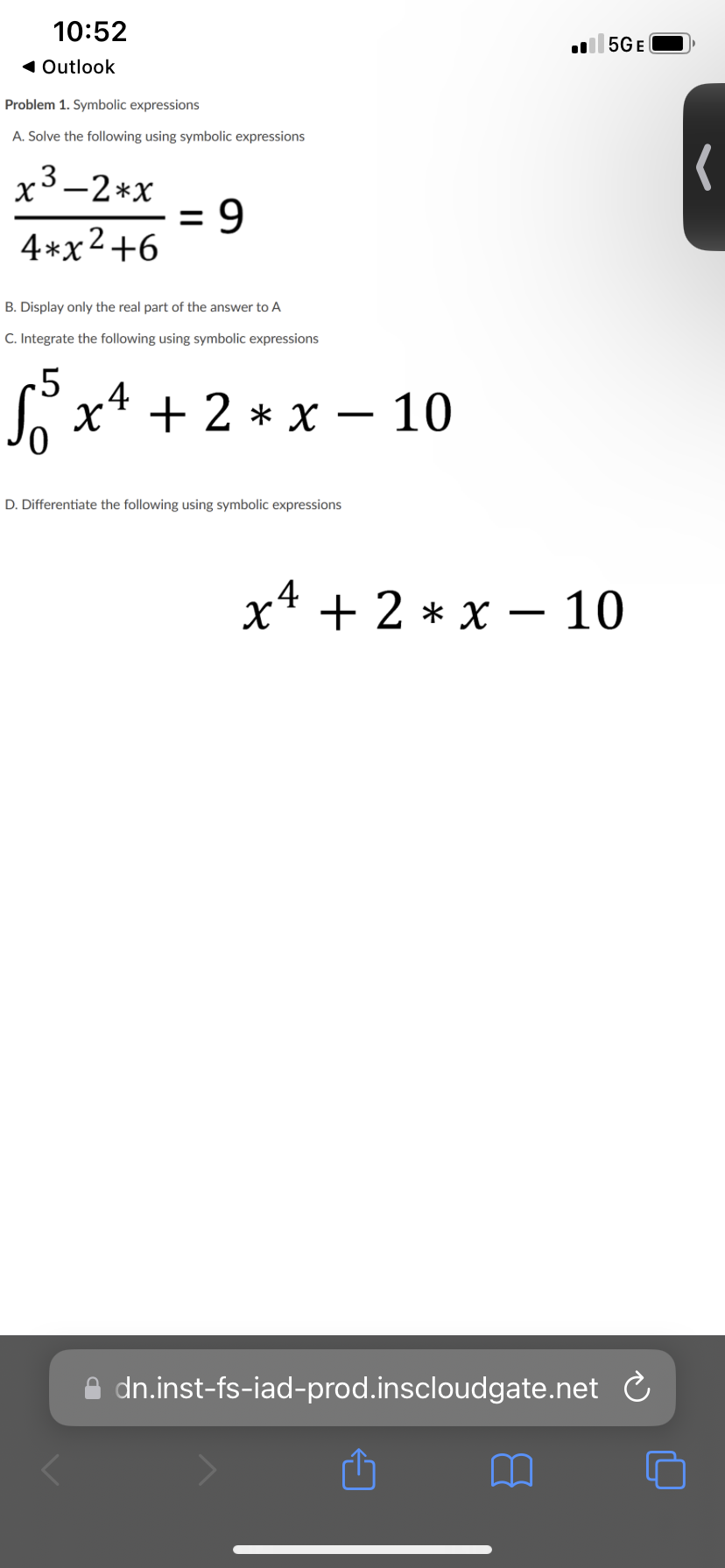 Solved Problem 1. ﻿Symbolic ExpressionsA. ﻿Solve The | Chegg.com