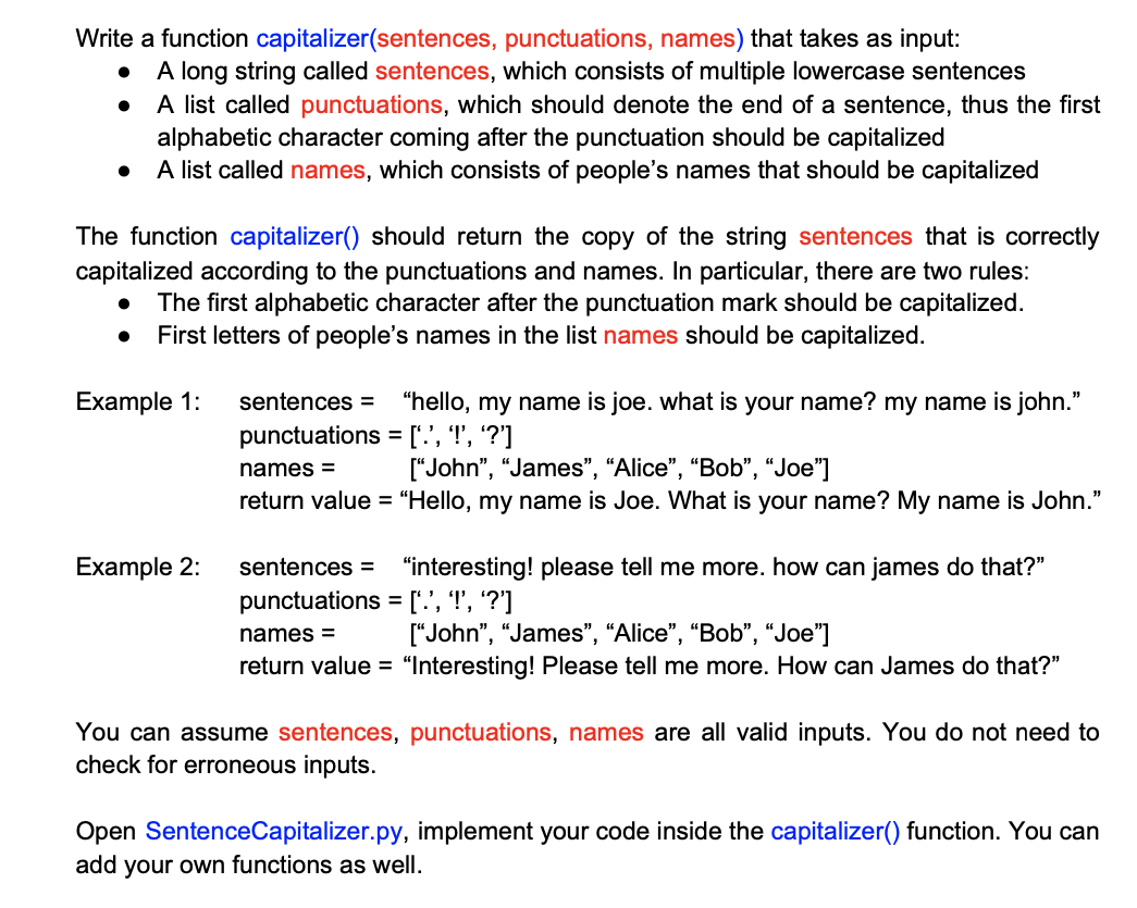 Solved . Write a function capitalizer(sentences,  Chegg.com