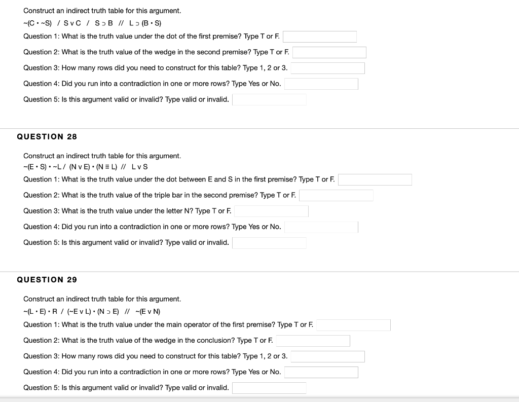 Solved Construct an indirect truth table for this argument. | Chegg.com