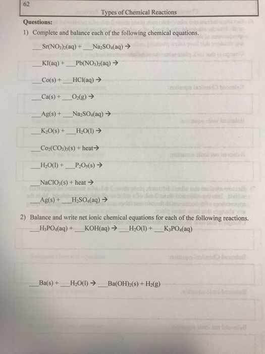 Solved 62 Questions: 1) Complete And Balance Each Of The | Chegg.com