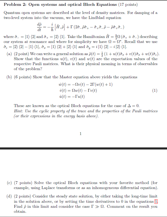 Problem 2 Open systems and optical Bloch Equations (