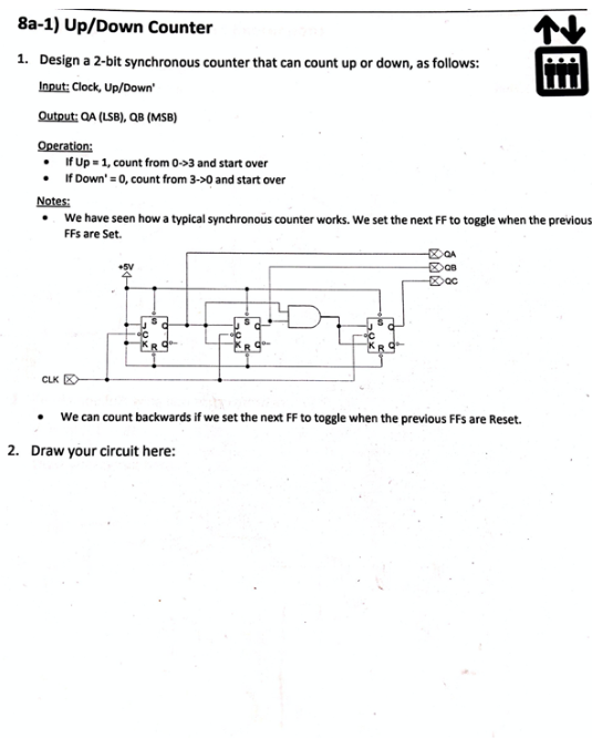 Solved Design a 2-bit synchronous counter that can count up | Chegg.com