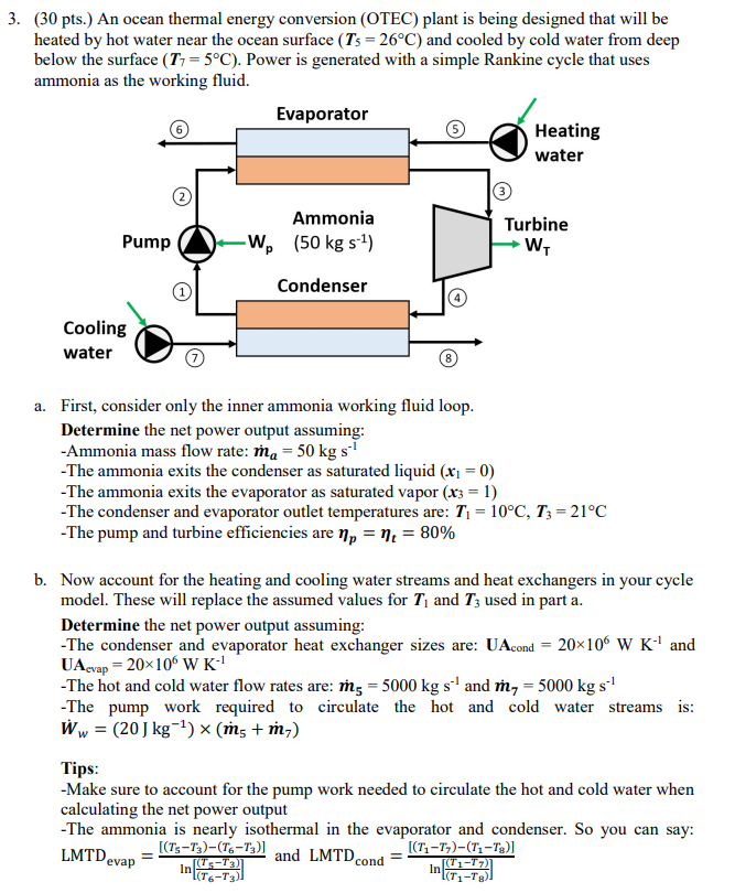 Otec 3. (30 pts.) An ocean thermal energy conversion | Chegg.com