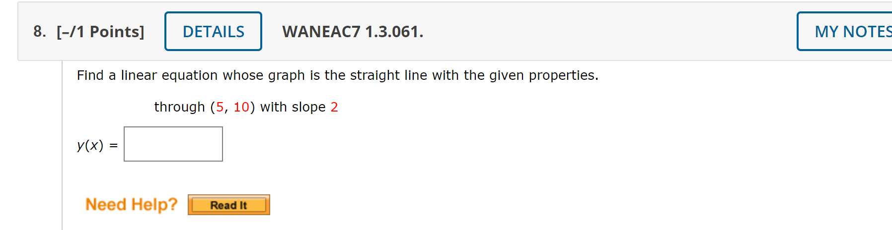 Solved 8 /1 Points DETAILS WANEAC7 1 3 061 MY NOTES Chegg com