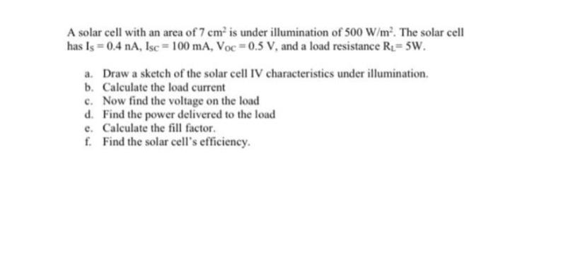Solved A solar cell with an area of 7 cm² is under | Chegg.com