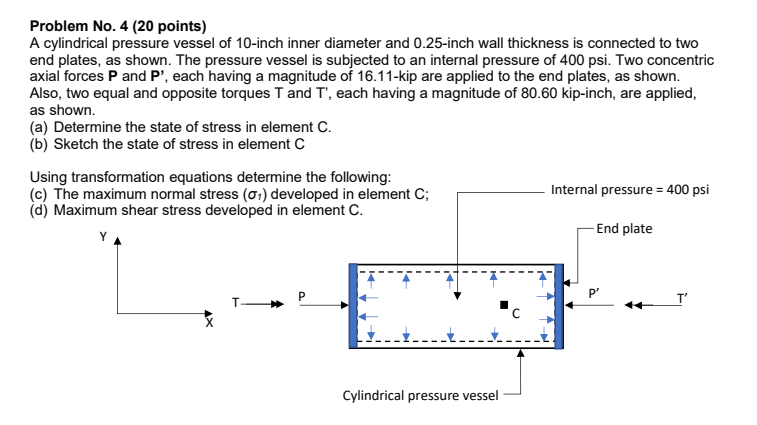 Solved Problem No. 4 (20 points) A cylindrical pressure | Chegg.com