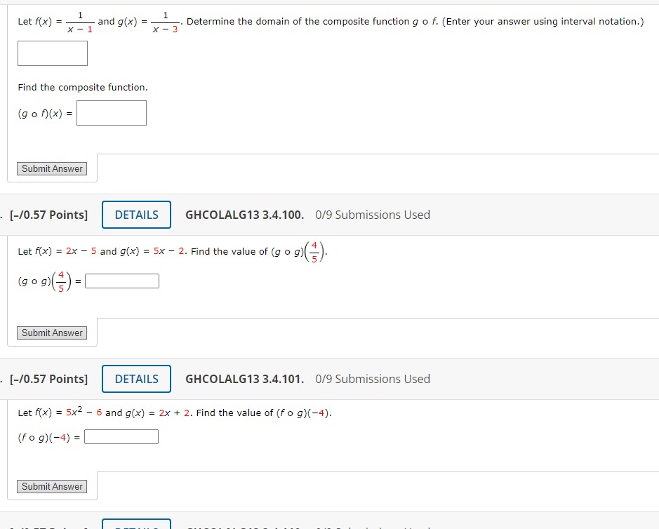 Solved Let F(x)=x−11 And G(x)=x−31. Determine The Domain Of | Chegg.com