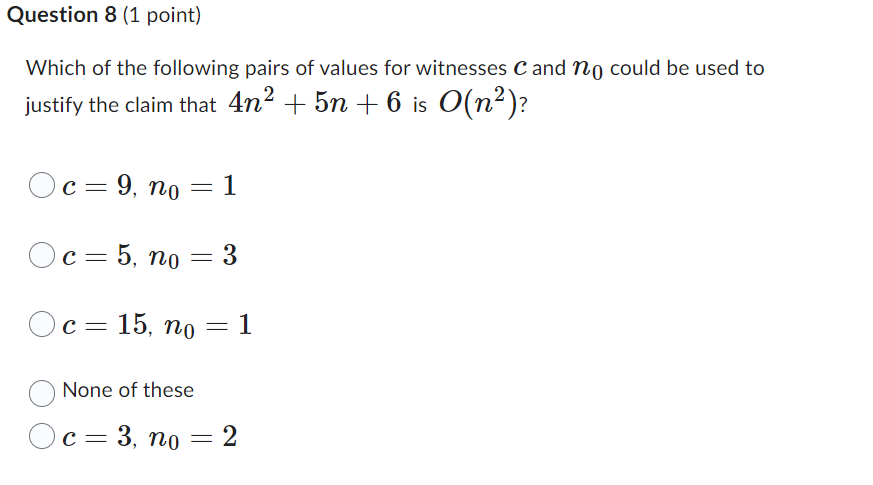 Solved Which of the following pairs of values for witnesses | Chegg.com