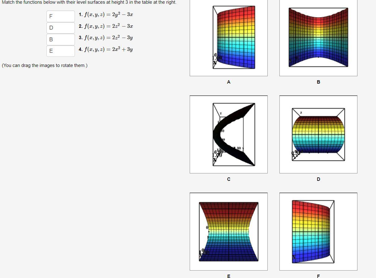 Solved Match the functions below with their level surfaces | Chegg.com