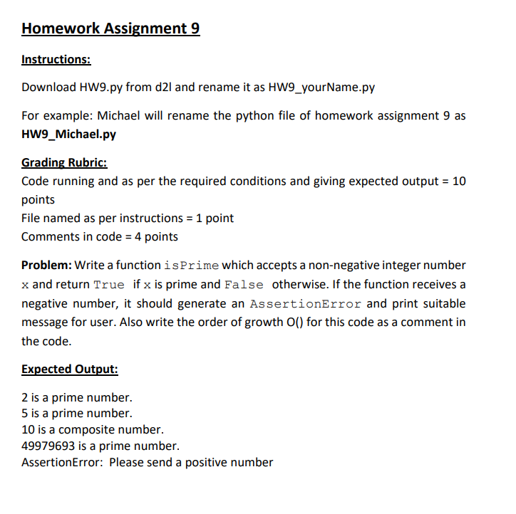 Solved Homework Assignment 9 Instructions: Download HW9.py | Chegg.com