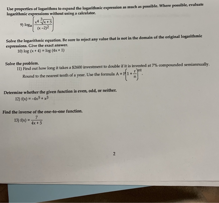 Solved properties of logarithms to expand the logarithmic | Chegg.com