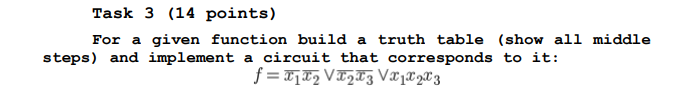 Solved Task 3 (14 points) For a given function build a truth | Chegg.com