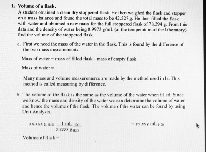 Solved 1. Volume of a flask. A student obtained a clean dry