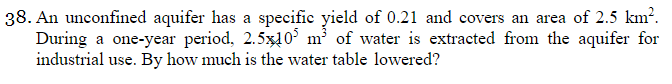 Solved 38. An unconfined aquifer has a specific yield of | Chegg.com