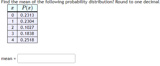 Solved Find The Mean Of The Following Probability | Chegg.com