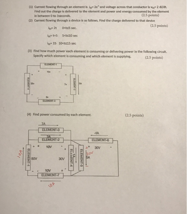 Solved (1) Current flowing through an element is o 2e and | Chegg.com