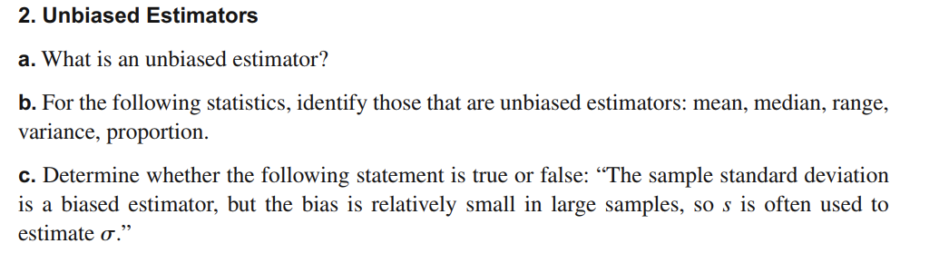 Solved 2. Unbiased Estimators A. What Is An Unbiased | Chegg.com