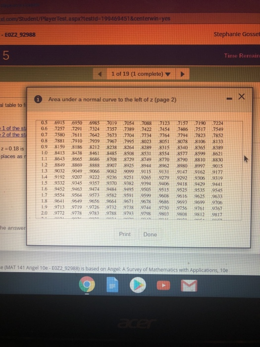 Solved Use the standard normal table to find the specified