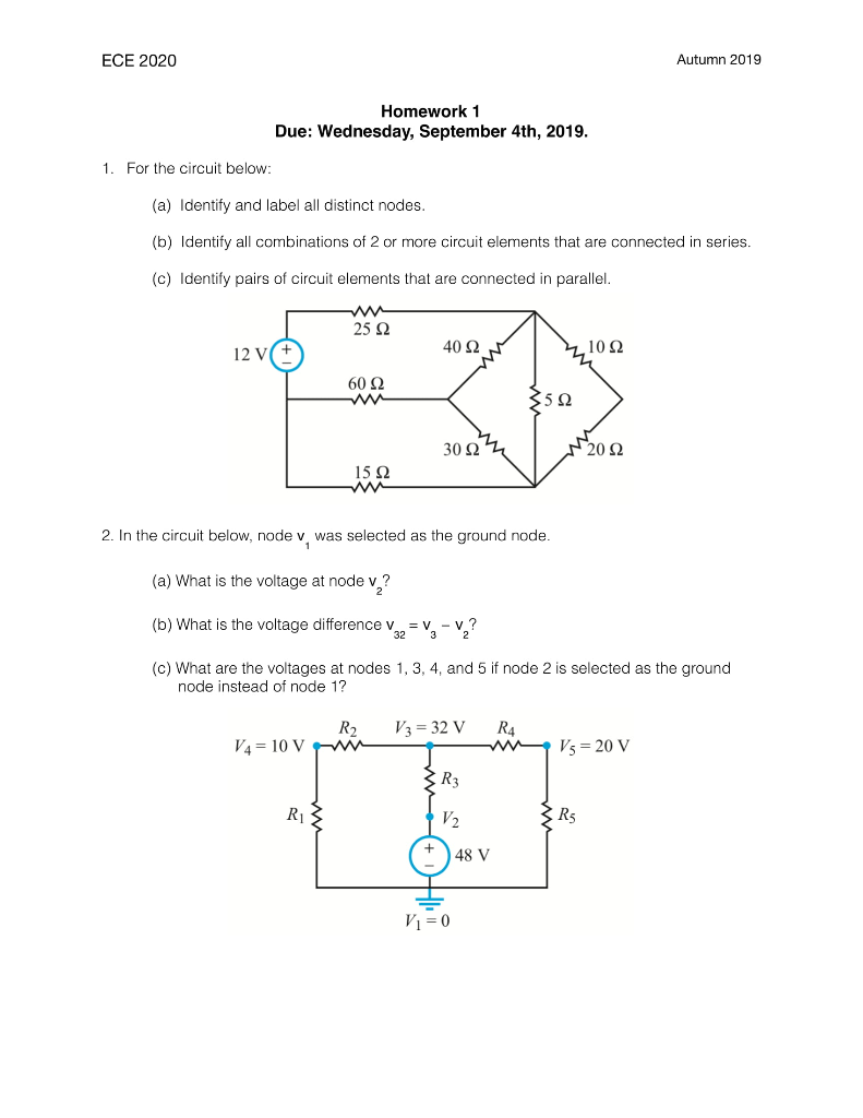 Solved Ece 2020 Autumn 2019 Homework 1 Due Wednesday Chegg