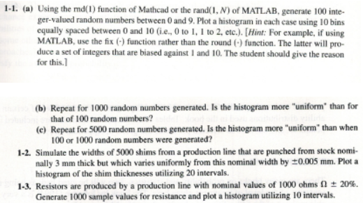 (a) Using the md(1) function of Mathcad or the rand | Chegg.com