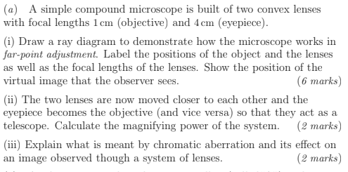 Solved (a) A simple compound microscope is built of two | Chegg.com