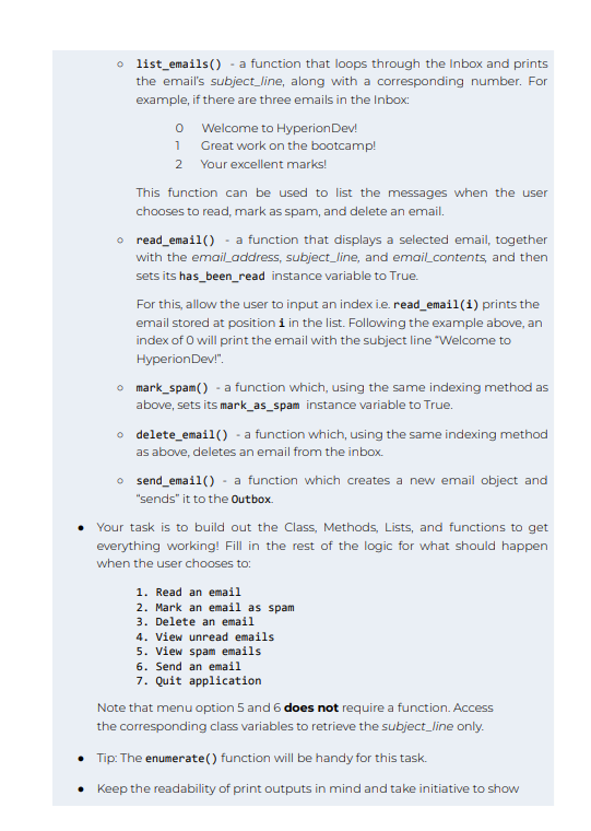 Solved \r\nlist_emails() - a function that loops through the | Chegg.com