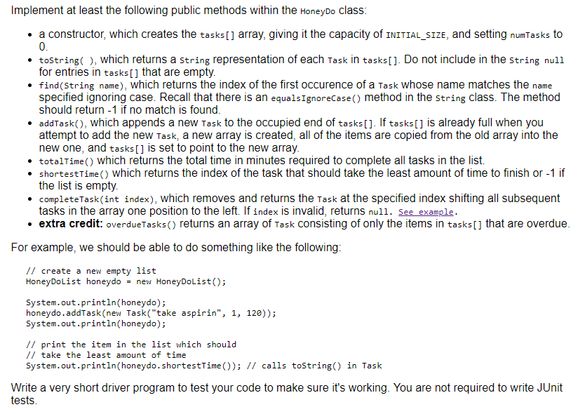 Implement at least the following public methods | Chegg.com