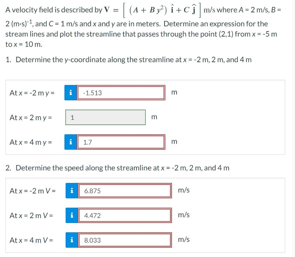 Solved A velocity field is described by V = (A + By^2) i + | Chegg.com