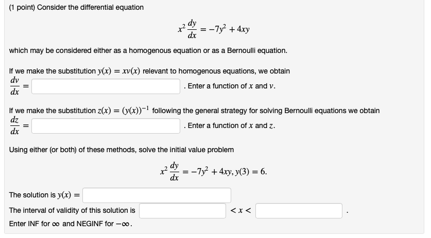 Solved (1 point) Consider the differential equation 2 dy dx | Chegg.com