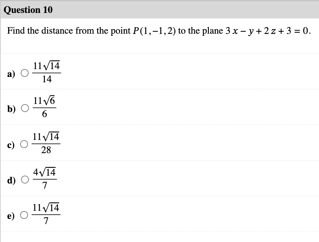 Solved Find the distance from the point P(1,−1,2) to the | Chegg.com