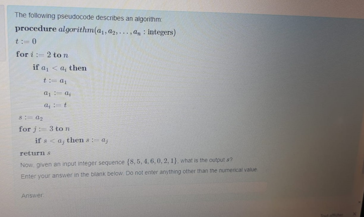 Solved The Following Pseudocode Describes An Algorithm: | Chegg.com