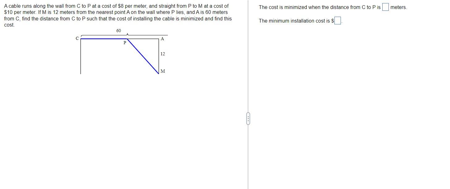 Solved A cable runs along the wall from C to P at a cost of