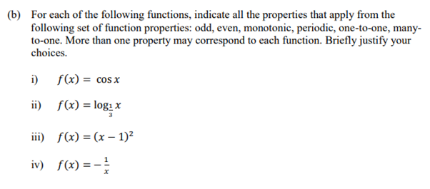 Solved (b) For Each Of The Following Functions, Indicate All | Chegg.com