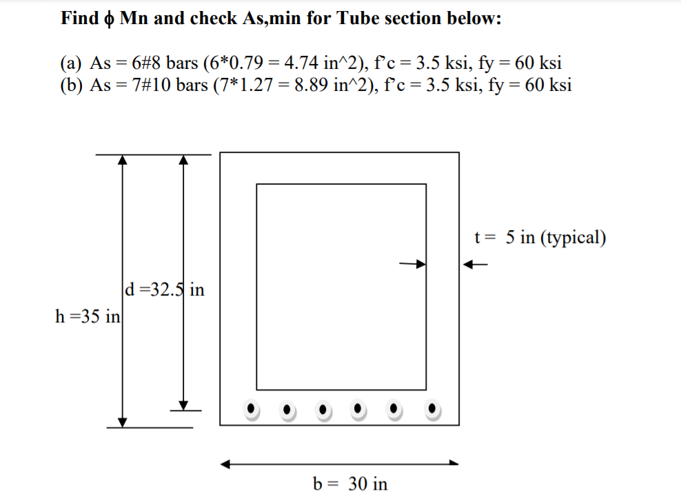 Solved Find 0 Mn and check As,min for Tube section below: | Chegg.com