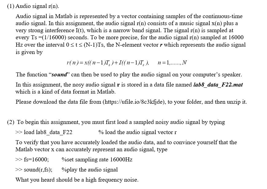 (1) Audio signal r(n). Audio signal in Matlab is