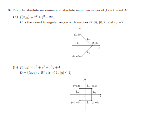 Solved 8. Find the absolute maximum and absolute minimum | Chegg.com