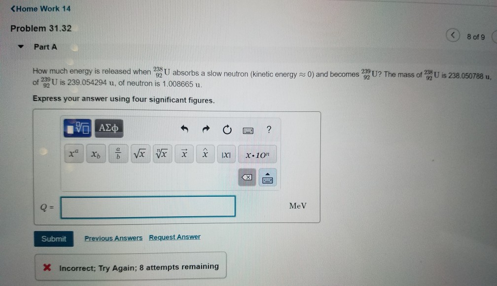 Solved KHome Work 14 Problem 31.32 Part A How much energy is | Chegg.com