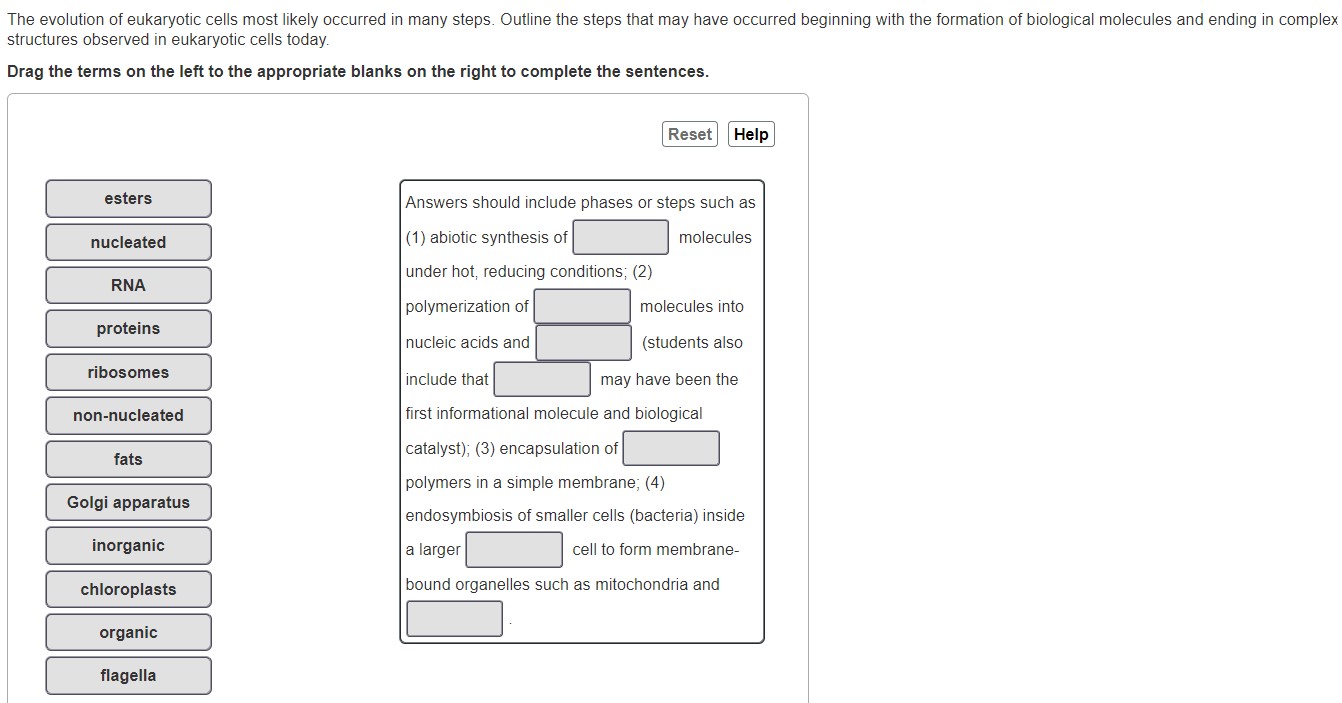 Solved he evolution of eukaryotic cells most likely occurred