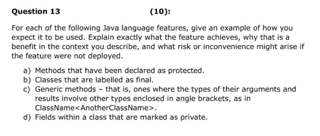Solved Question 13 (10): For each of the following Java | Chegg.com