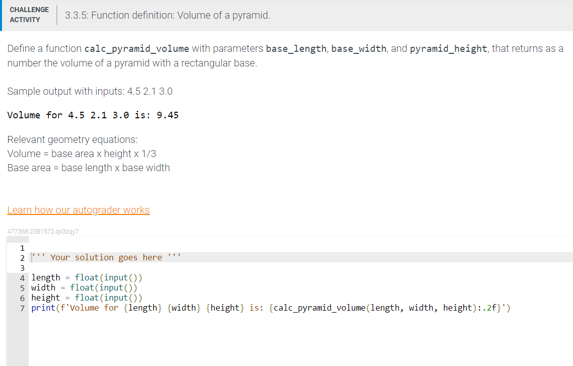 Solved Define a function calc_pyramid_volume with parameters | Chegg.com
