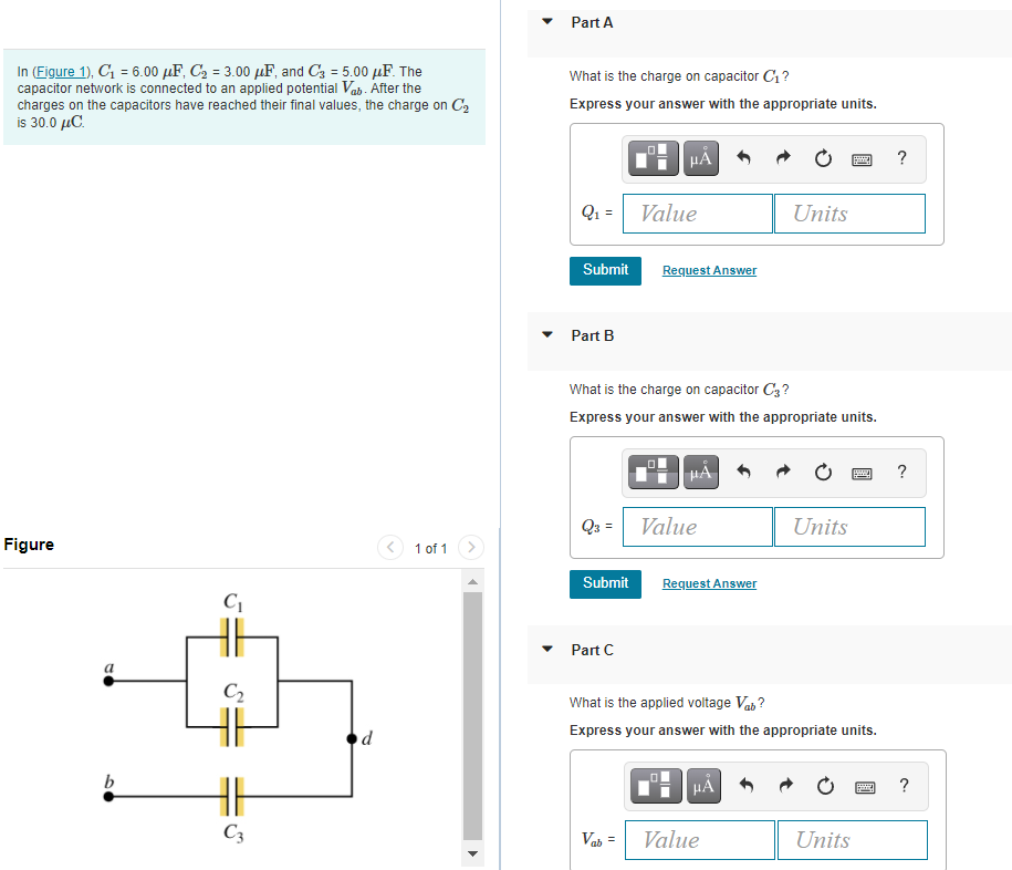 Solved Part A In (Figure 1), C = 6.00 pF, C, = 3.00 pF, and | Chegg.com