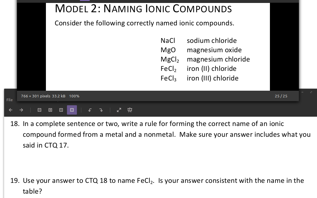 Solved MODEL 2: NAMING IONIC COMPOUNDS Consider the | Chegg.com