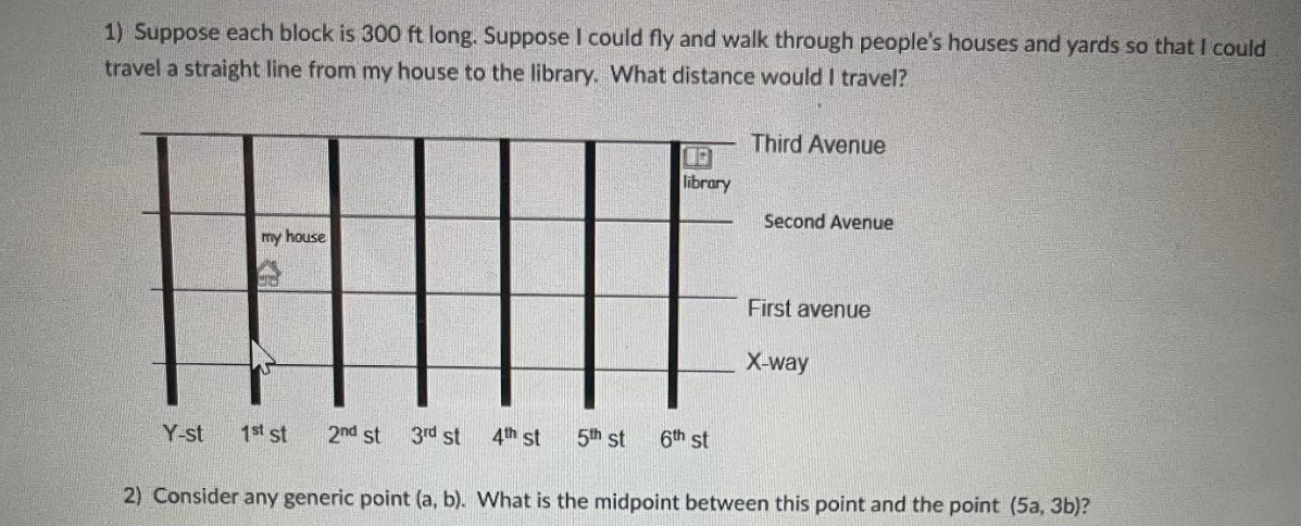 Solved 1) Suppose each block is 300 ft long. Suppose I could | Chegg.com