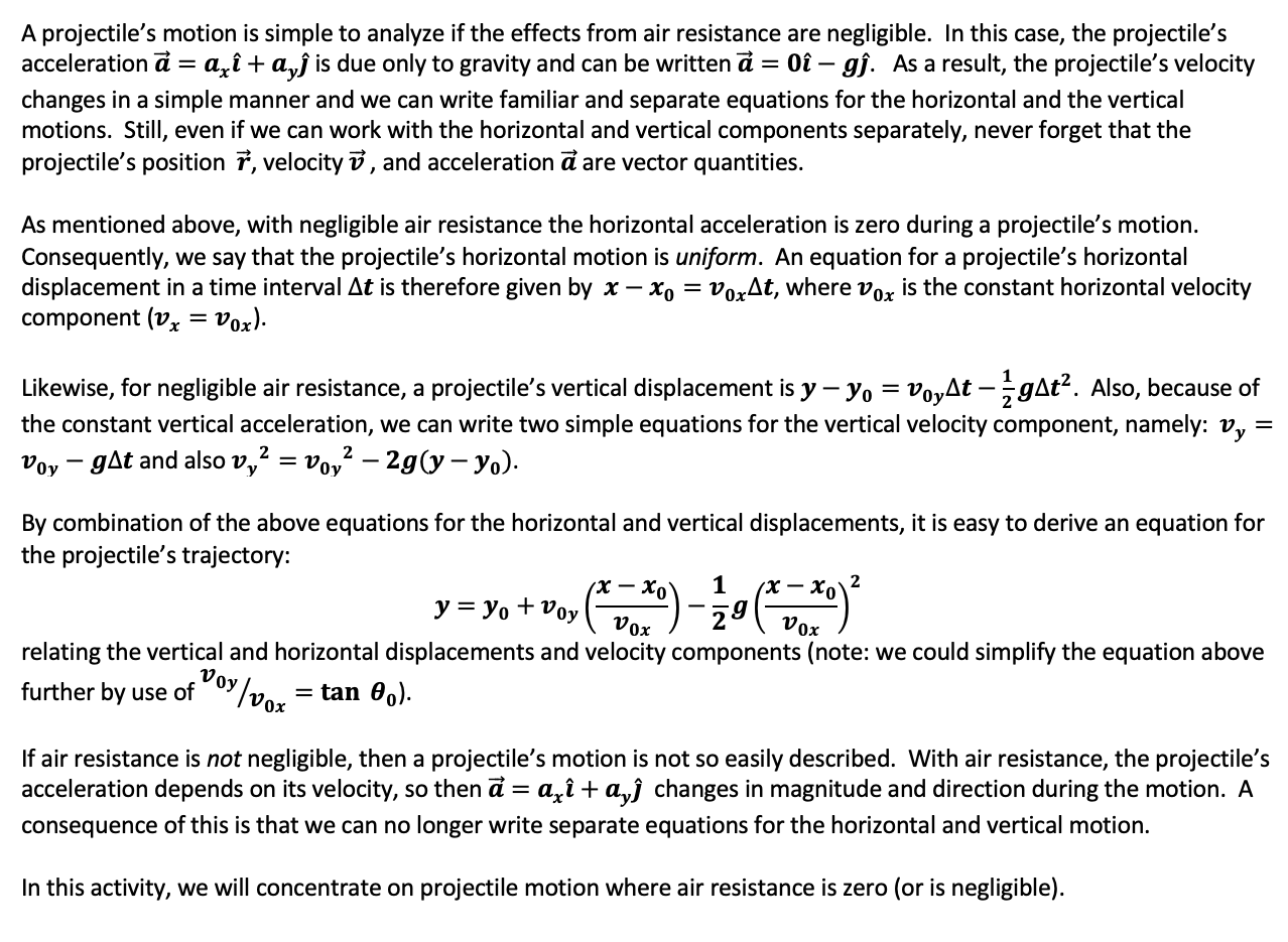 Solved A Projectile S Motion Is Simple To Analyze If The Chegg Com